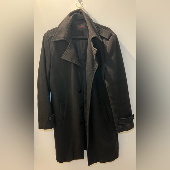 Fiorucci Men’s Wool Blend Long Overcoat Size 40 | Classic Black Tailored Coat - Picture 3 of 9